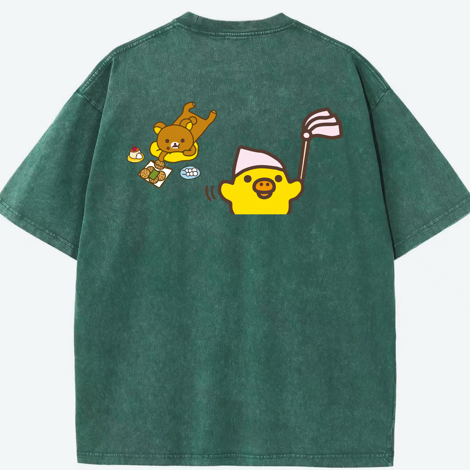 （画像用） リラックマ リラックマ キイロイトリ Rilakkuma Korilakkuma Kiiroitori 綿100% ヴィンテージ風 半袖Tシャツ（背面プリント）